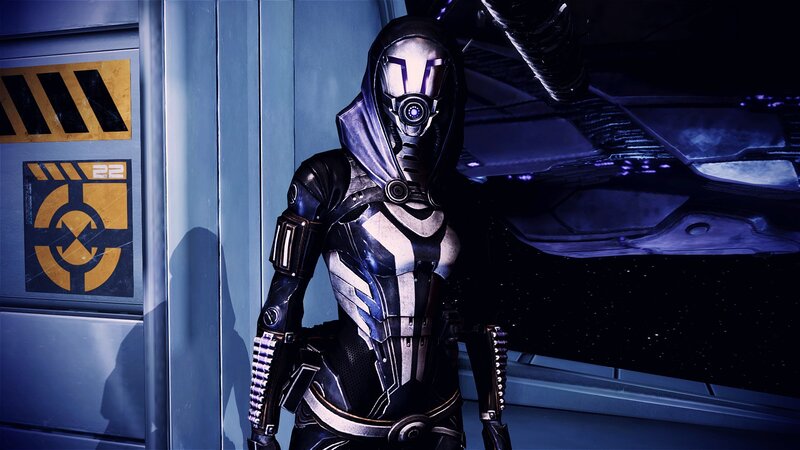 mech suit character in space