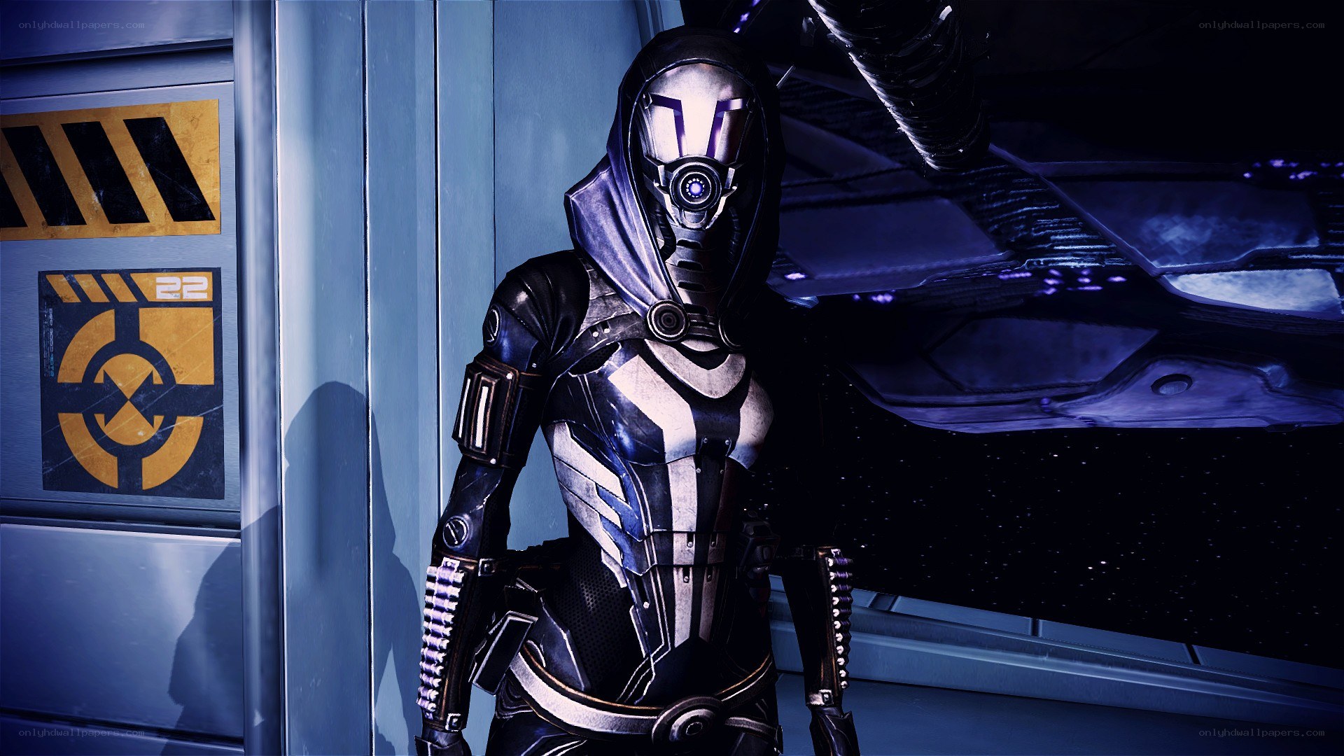 mech suit character in space
