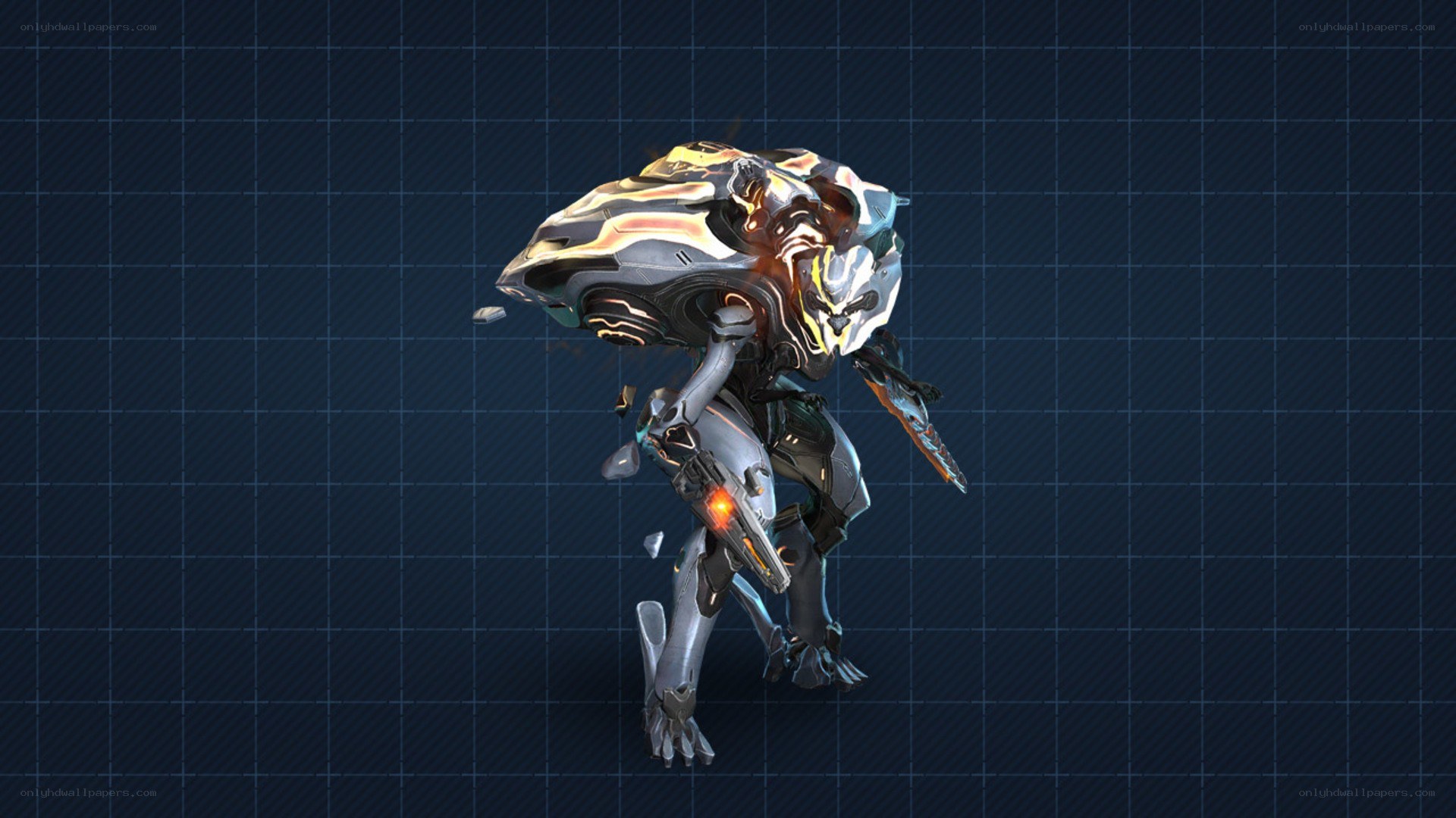 mech suit in combat stance