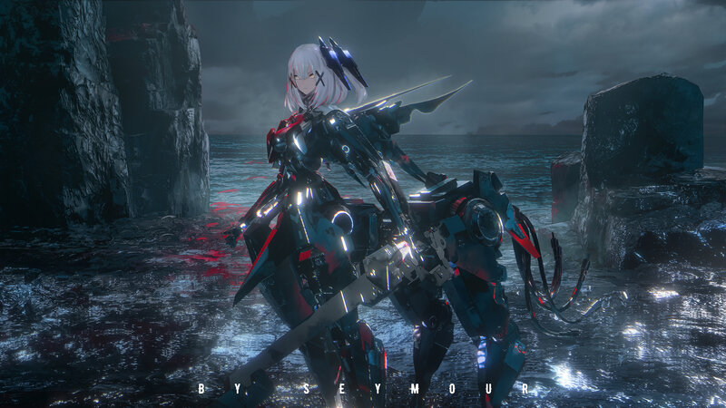 Mech Suit Warrior — Black, Dramatic, Night