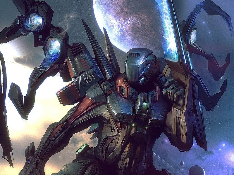 mech warrior in space