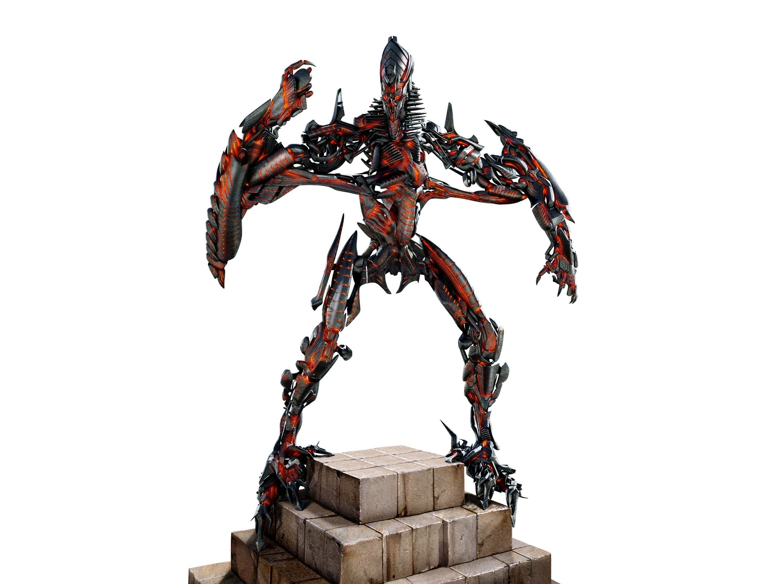 mech warrior on stone pedestal