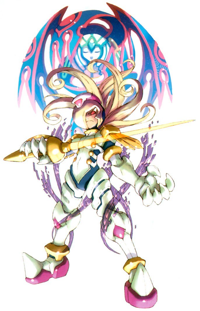 mech warrior with golden sword