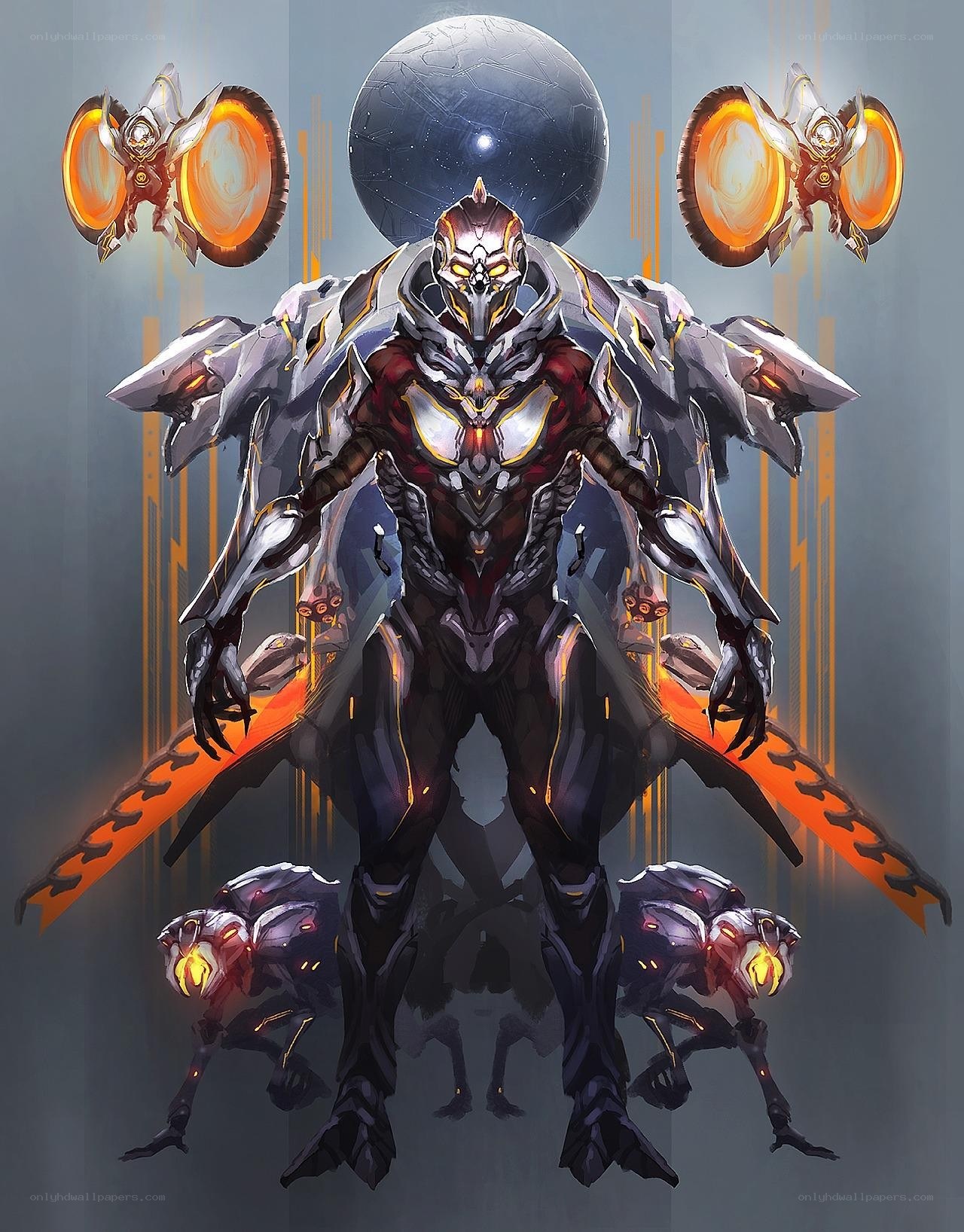 mech warrior with robotic allies