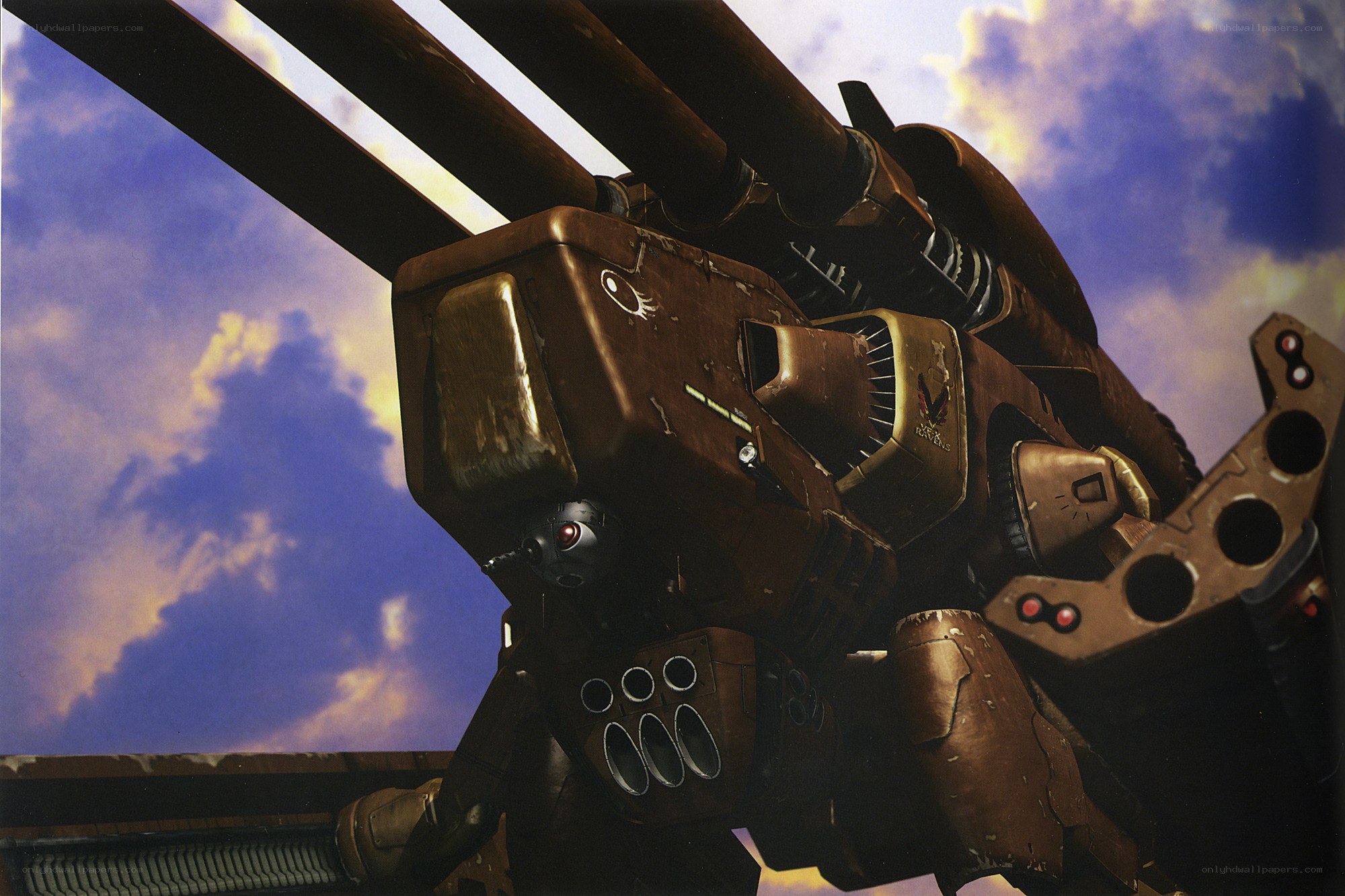mech with cannons against sky