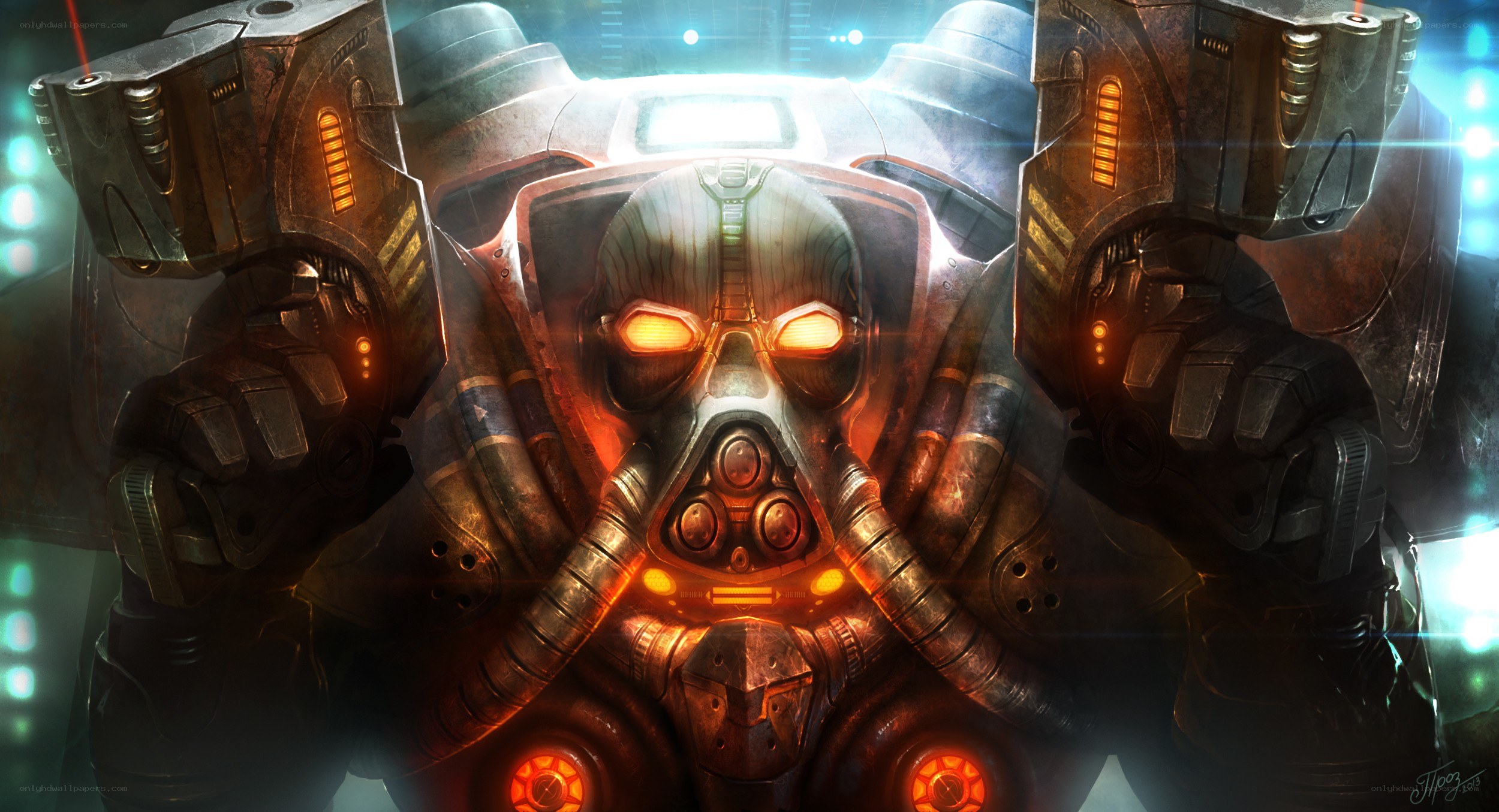 mech with glowing eyes