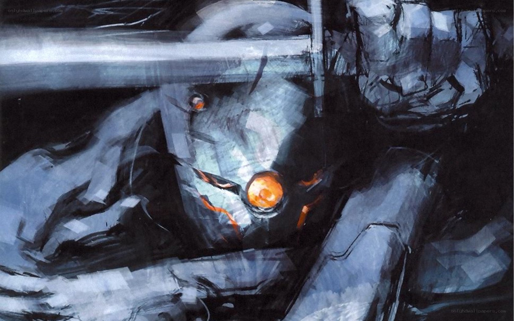 mech with glowing eyes