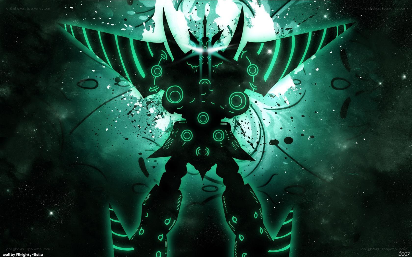 mech with glowing green circuits