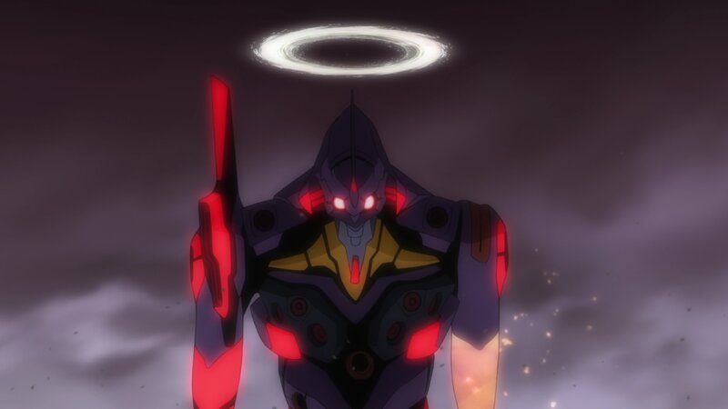 Mech with Glowing Red Lights — Purple