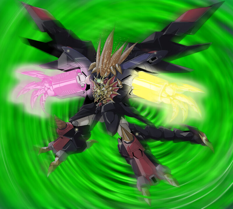 mech with glowing weapons