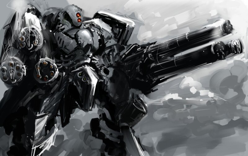 mech with heavy weaponry