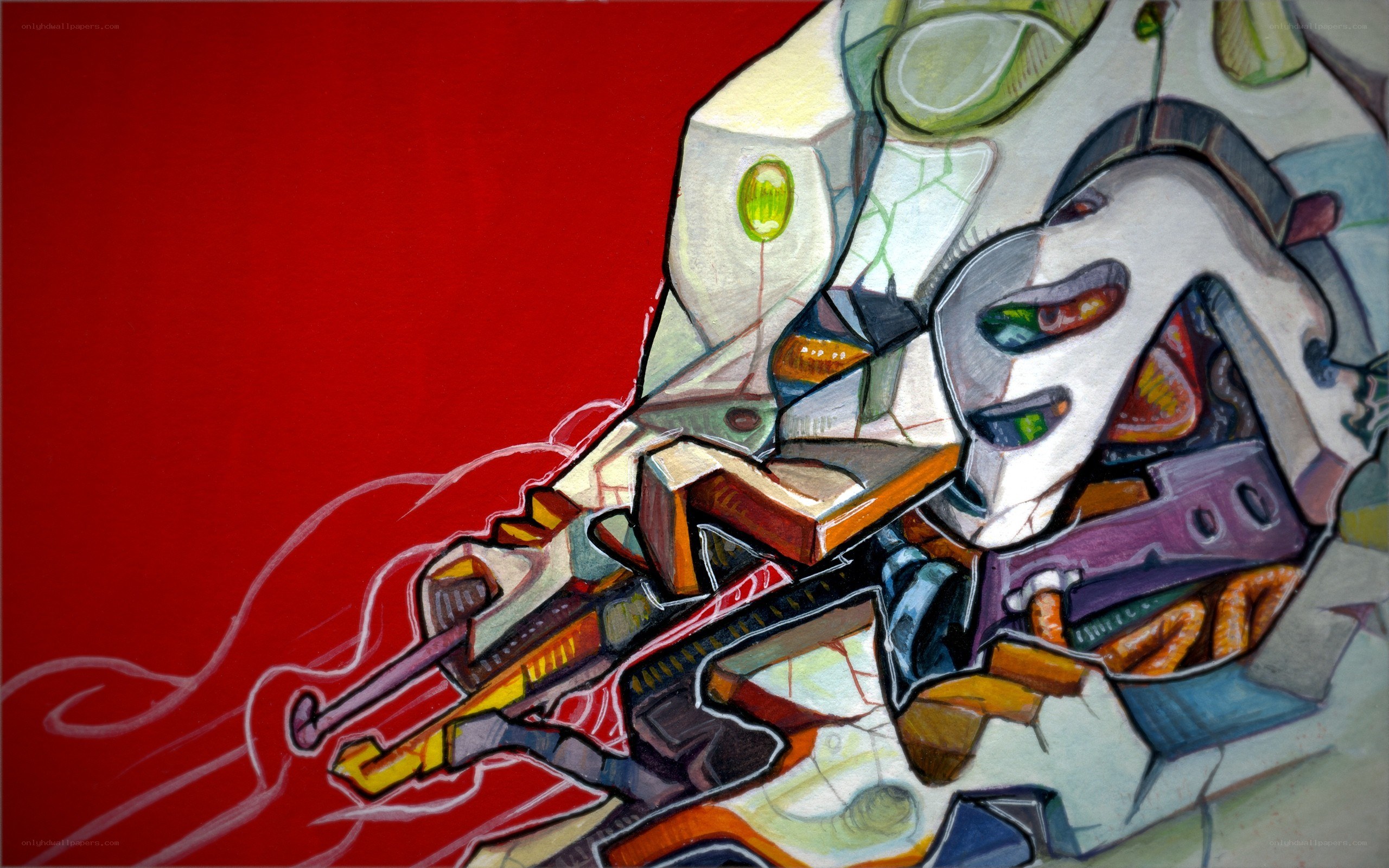 mech with rifle on red