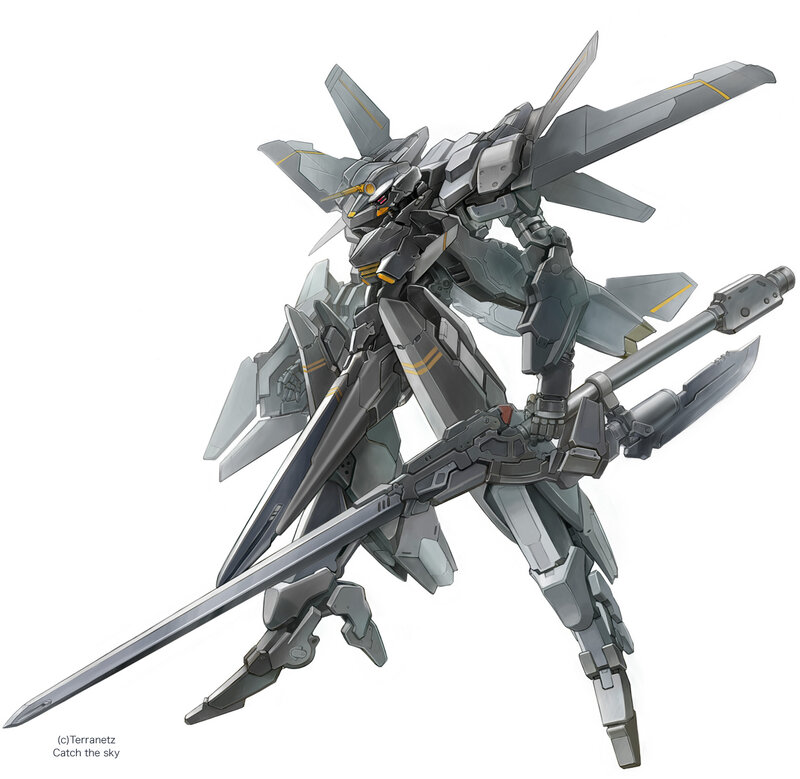 mech with sword and rifle