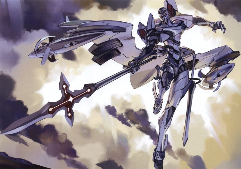 Mech with Sword — Gray, Dramatic, Sunset