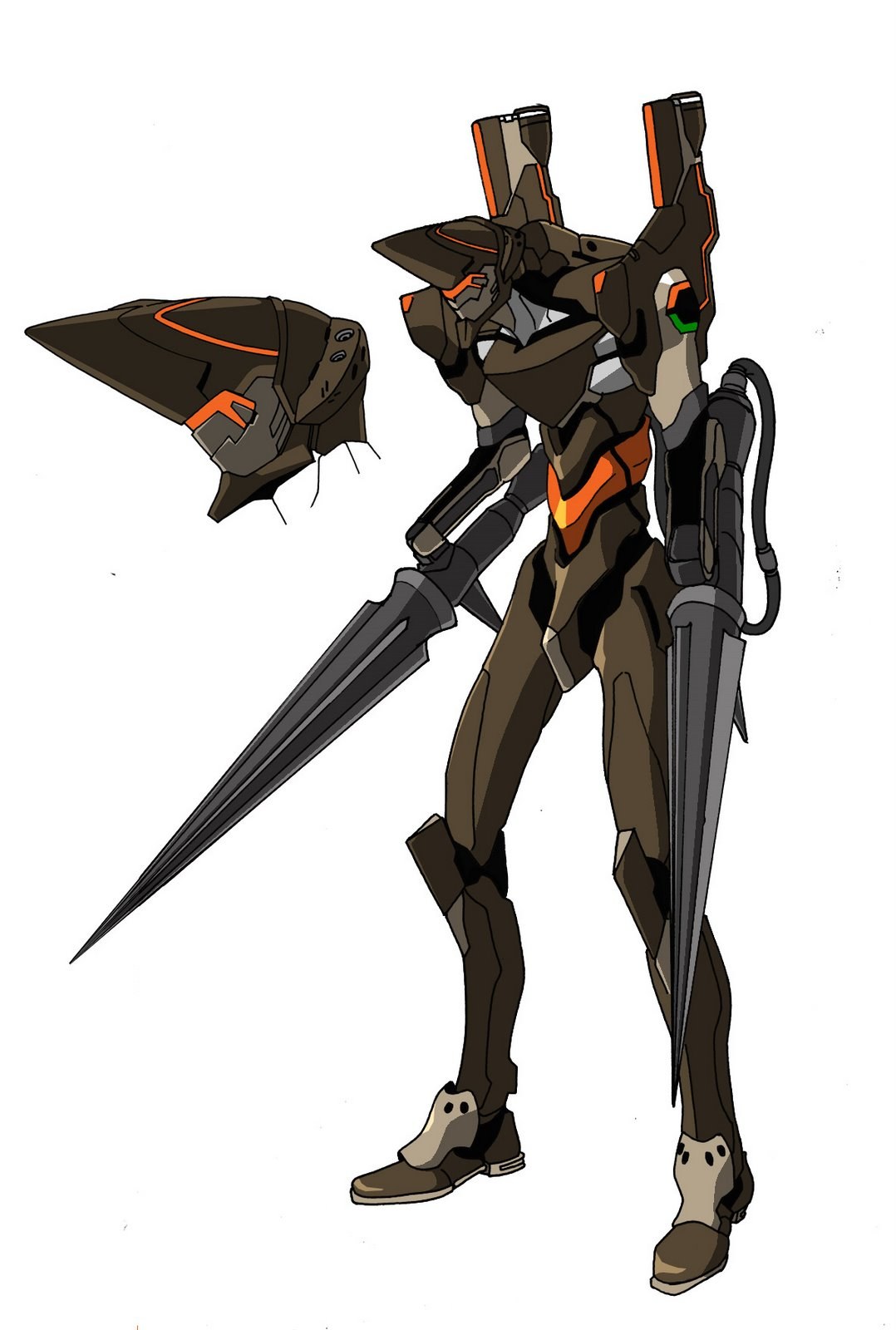 mech with swords and helmet