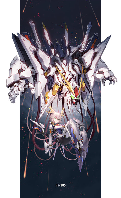 Mecha and Pilot in Space — White