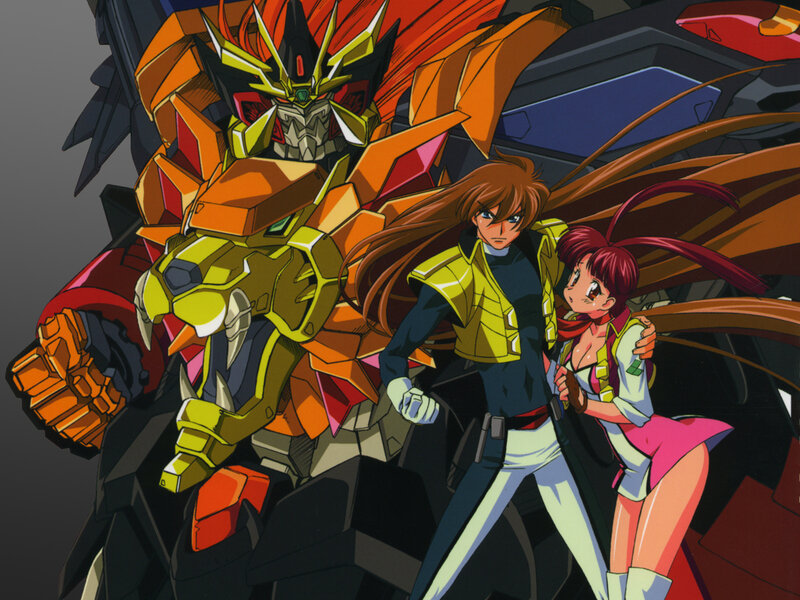 Mecha and Two Characters — Orange