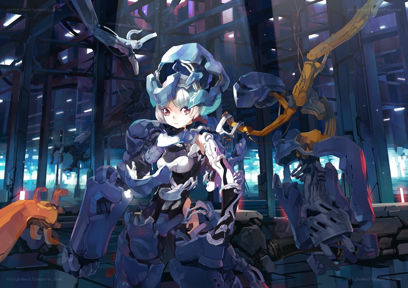 mecha girl in factory