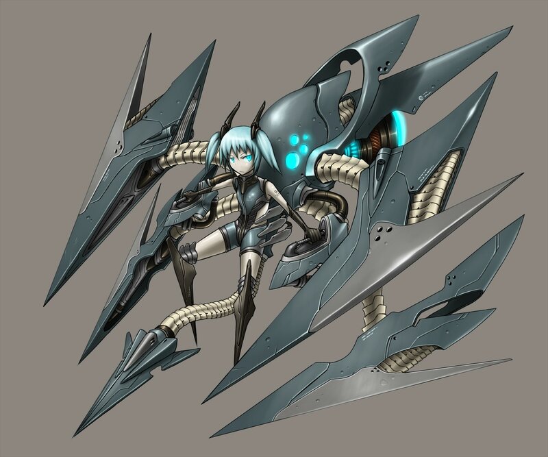 mecha girl with cybernetic wings