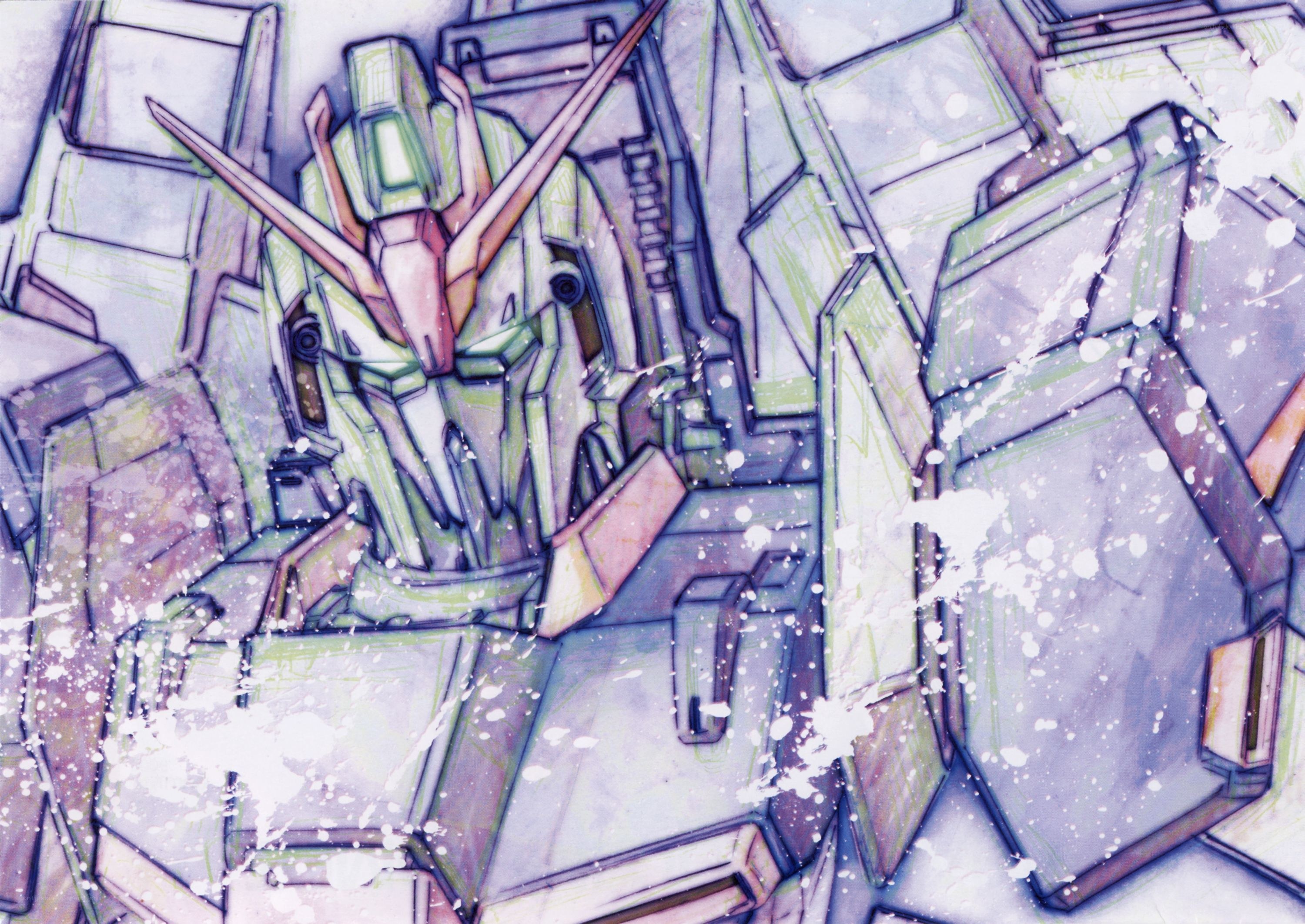 mecha head with splatters