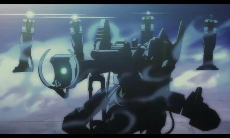 mecha in a cloudy sky