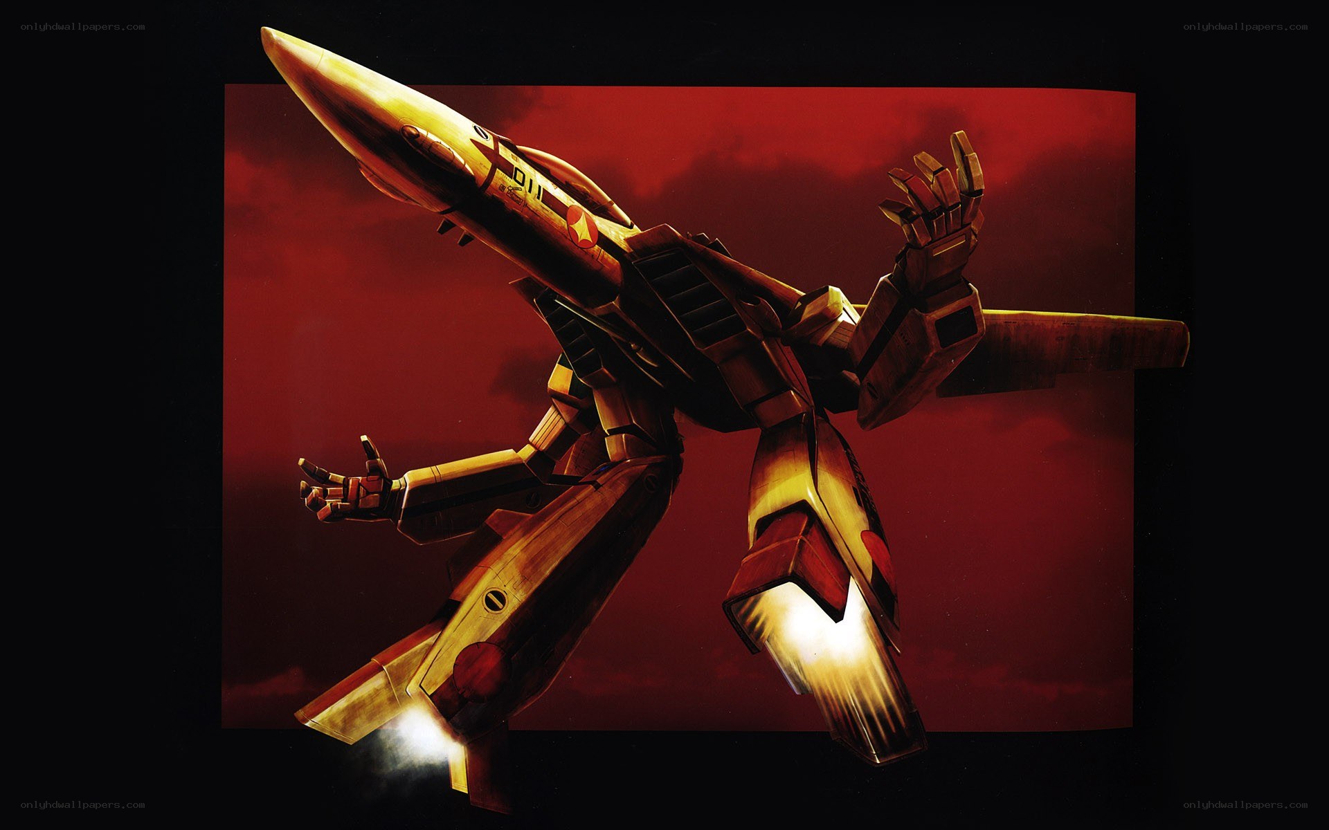 mecha jet in red sky