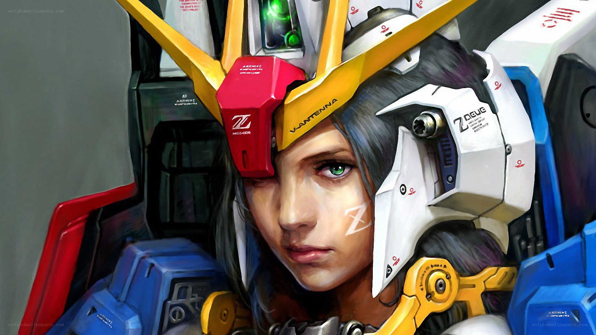 mecha pilot with green eyes