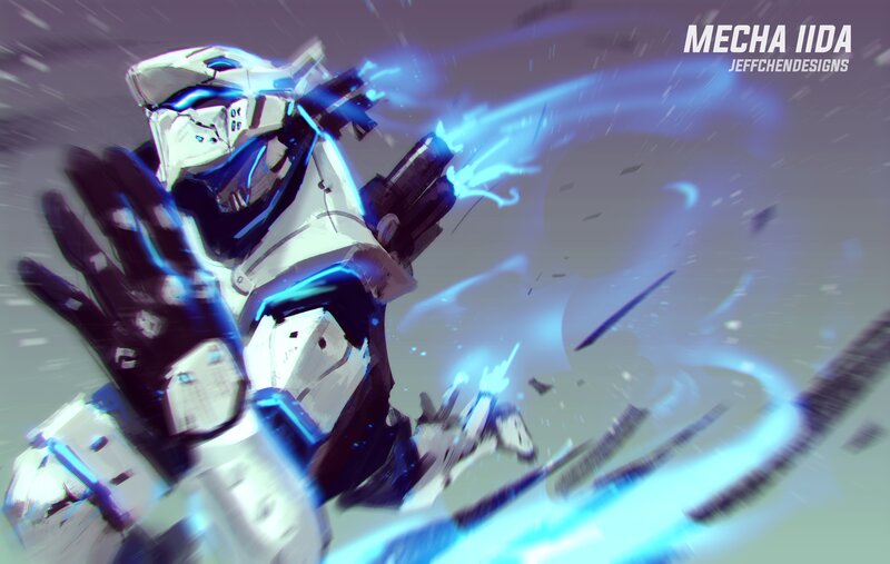 Mecha Robot in Action — White