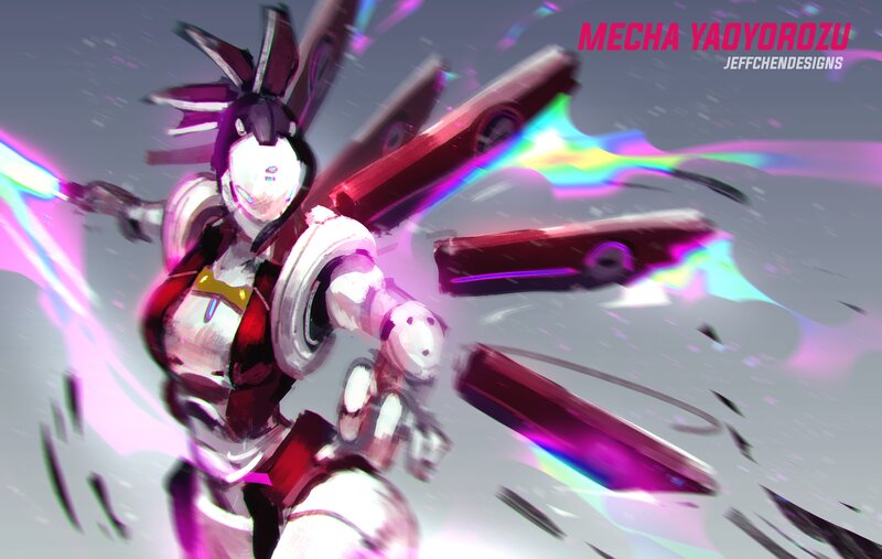 Mecha Robot in Motion — Purple, Dynamic, Energetic