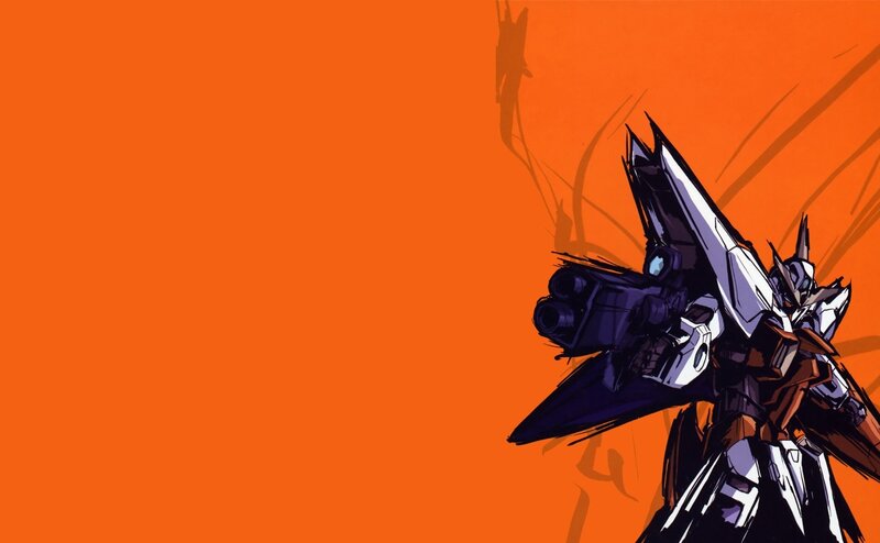mecha robot on orange background