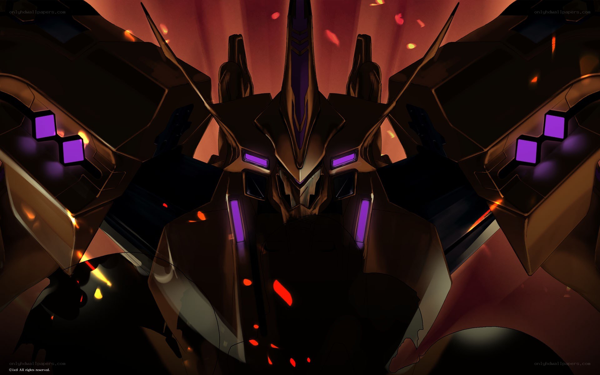 mecha robot with purple lights