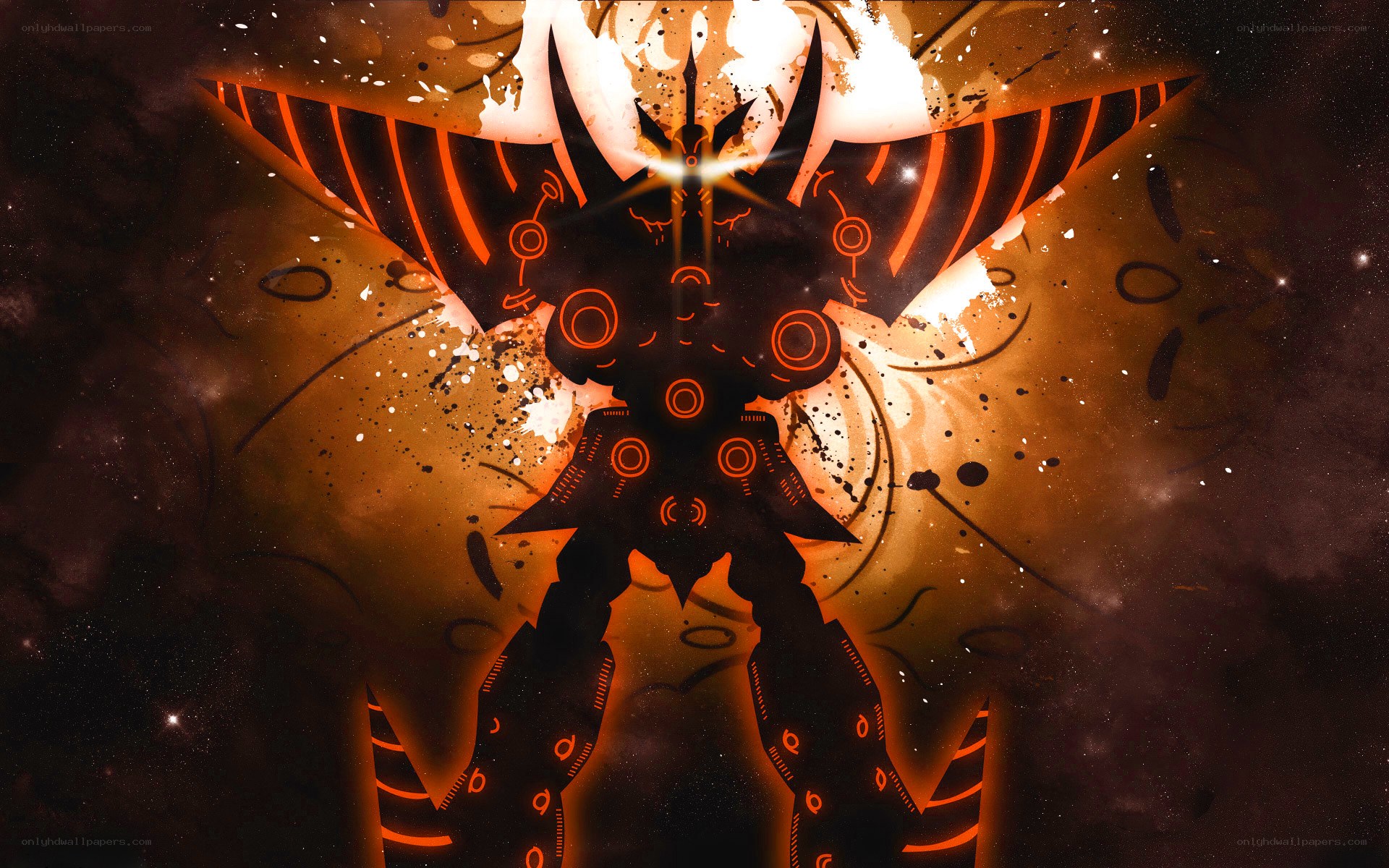 mecha silhouette in cosmic light