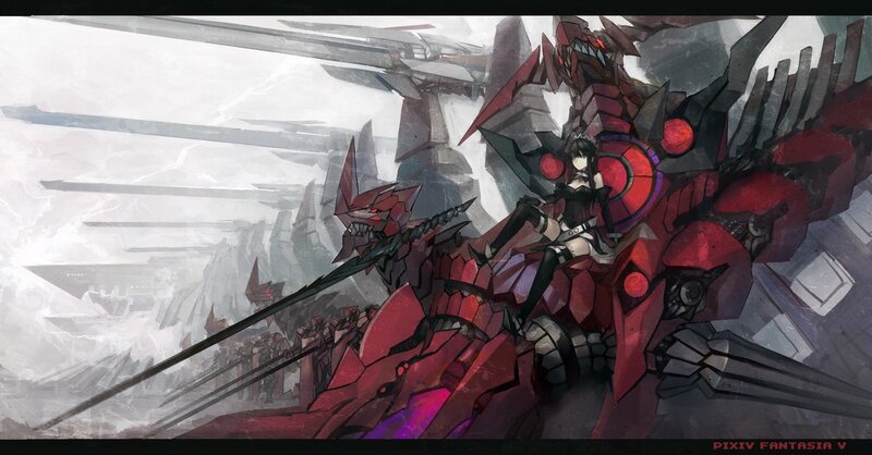 mecha warrior with red armor