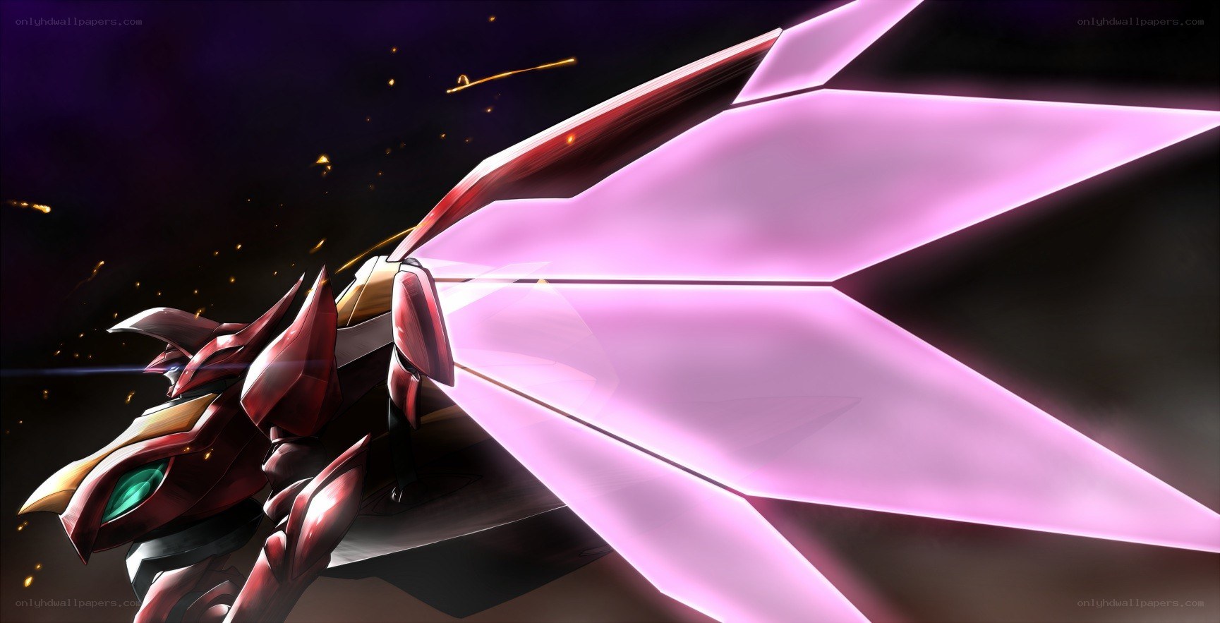 mecha with glowing pink wings
