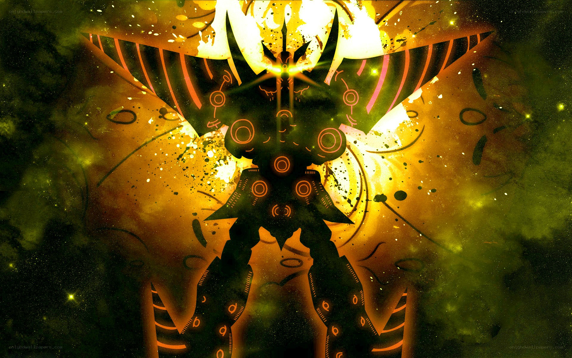mecha with glowing wings