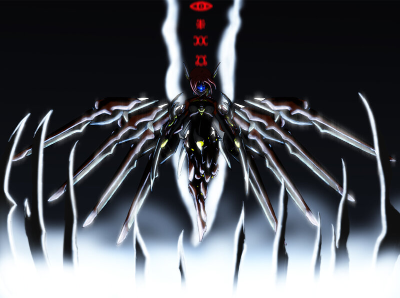 mecha with glowing wings