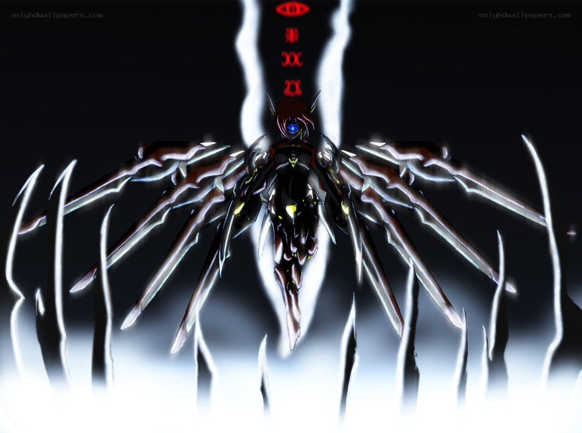 mecha with glowing wings