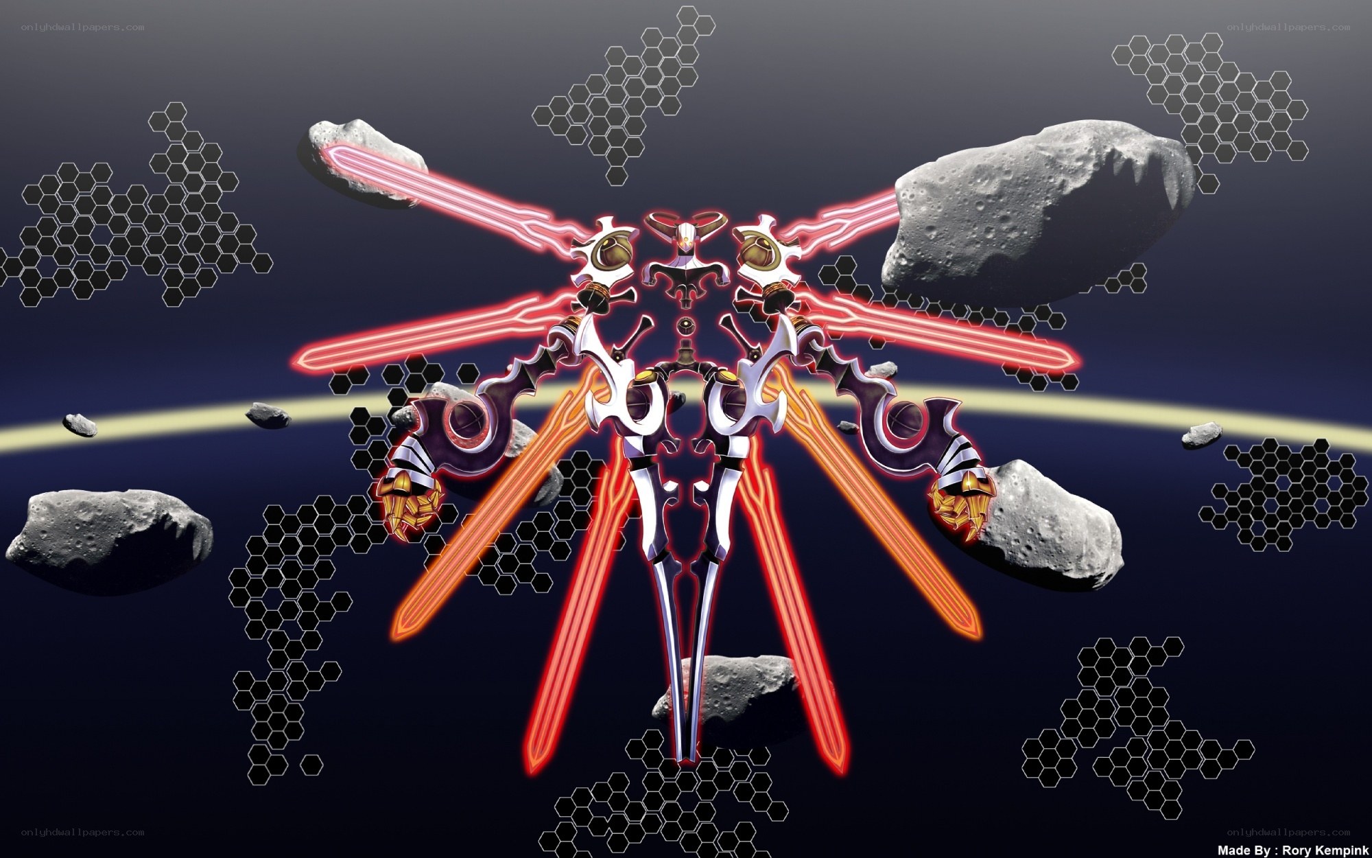 mecha with red blades in space