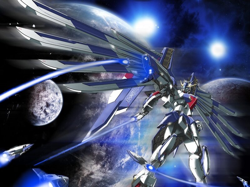 Mecha with Wings in Space — Blue, Dramatic