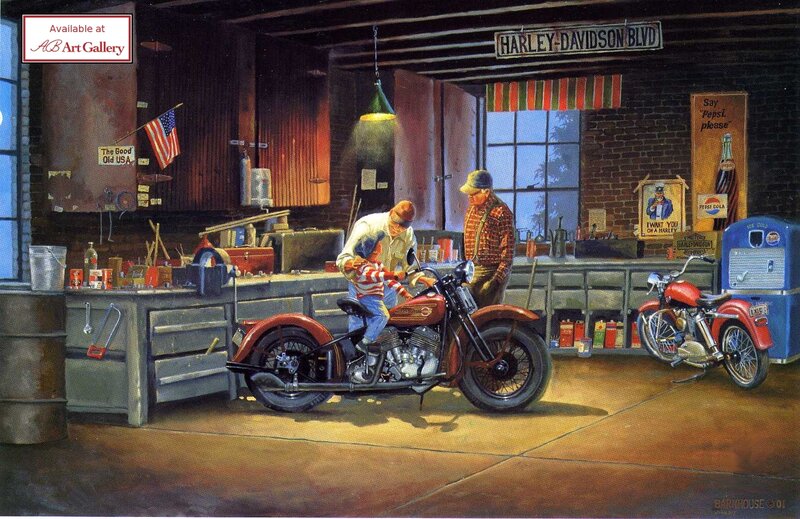 Mechanic and child in garage