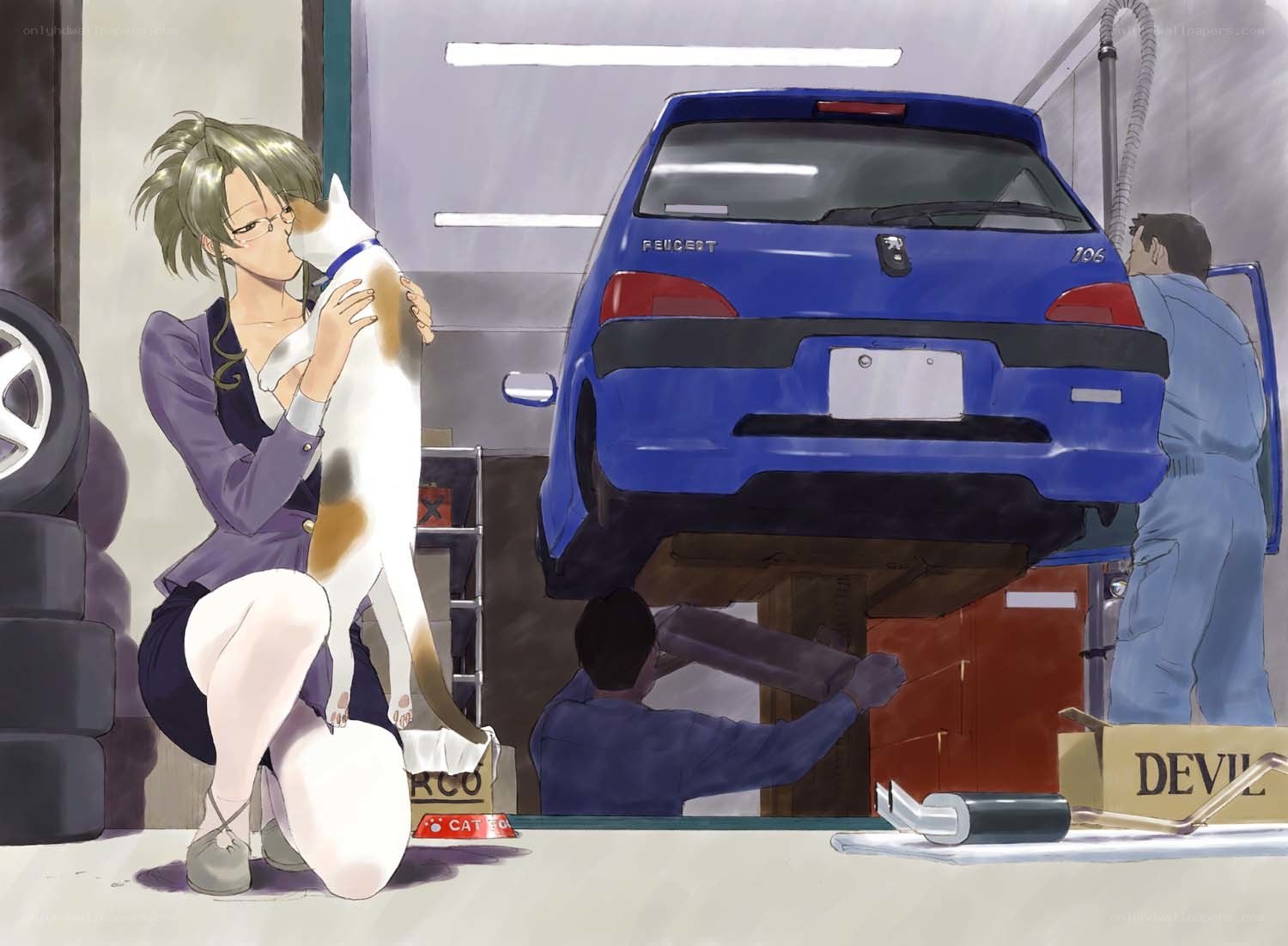 Mechanic shop with cat