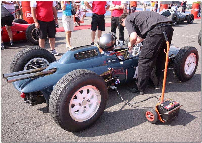 Mechanic working on vintage race car