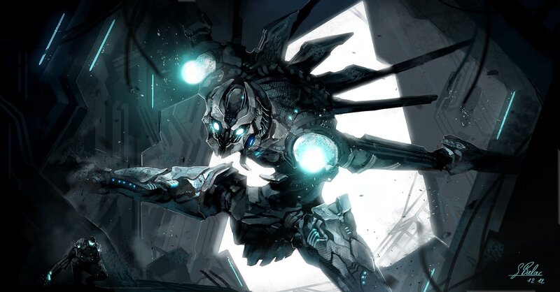 Mechanical Alien Creature — Black, Dramatic, Digital Art, Robot
