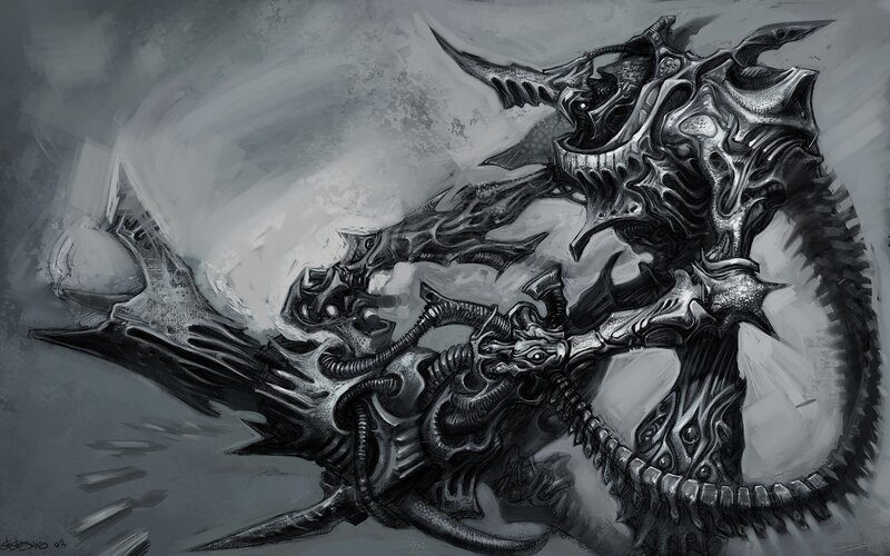 Mechanical Alien Creature — Gray, Dramatic