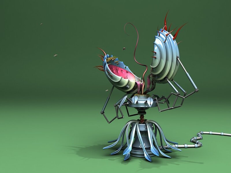 Mechanical Alien Creature — Green, Surreal, 3d Render