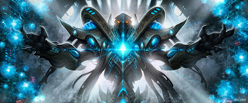 Mechanical Alien Entity — Blue, Dramatic, Digital Art