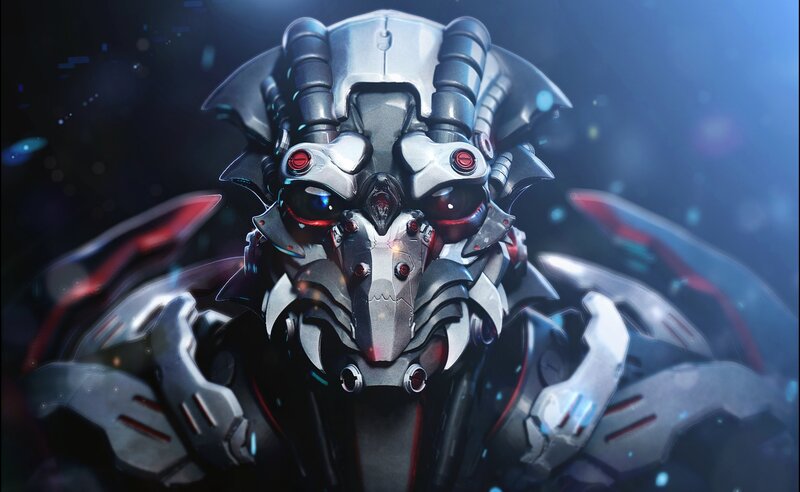 Mechanical Alien Head — Gray, Dramatic