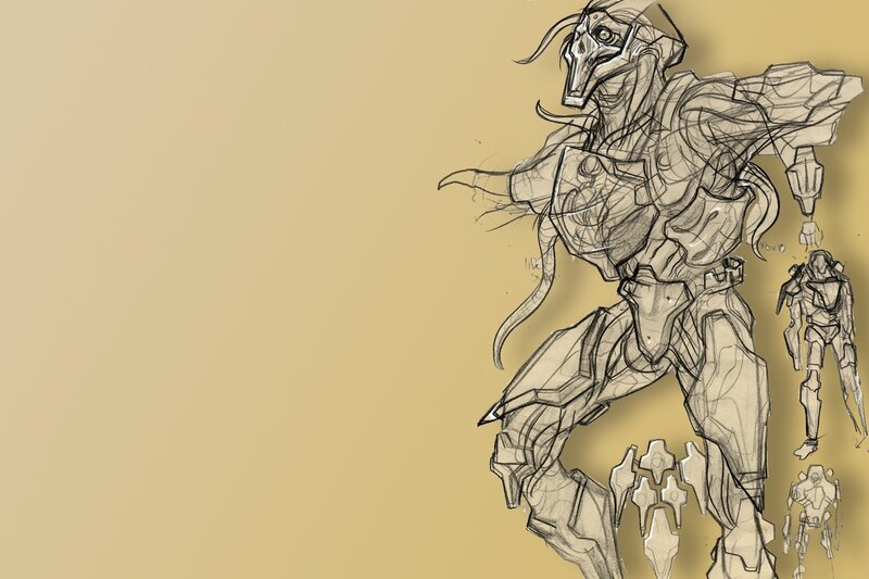 Mechanical Alien Warrior — Beige