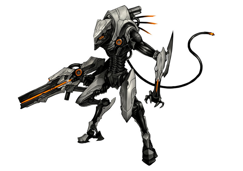 Mechanical Alien Warrior — Gray, Aggressive