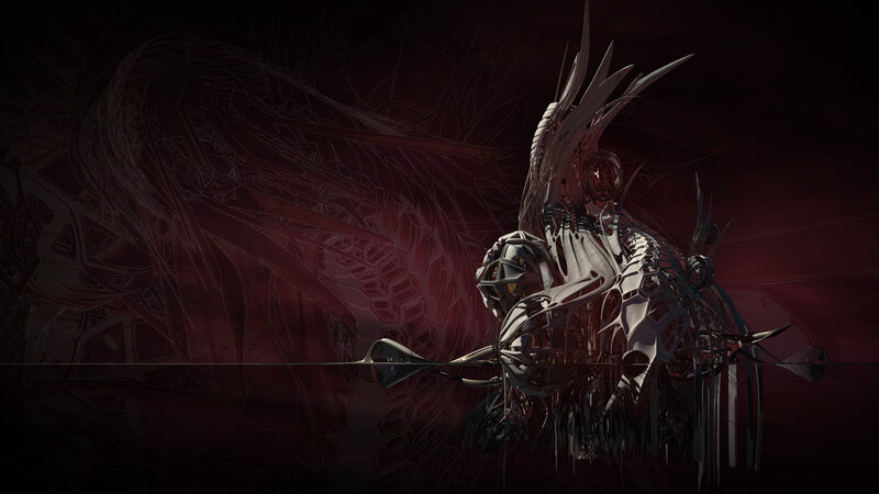Mechanical Angel Figure — Black, Dramatic, Digital Art
